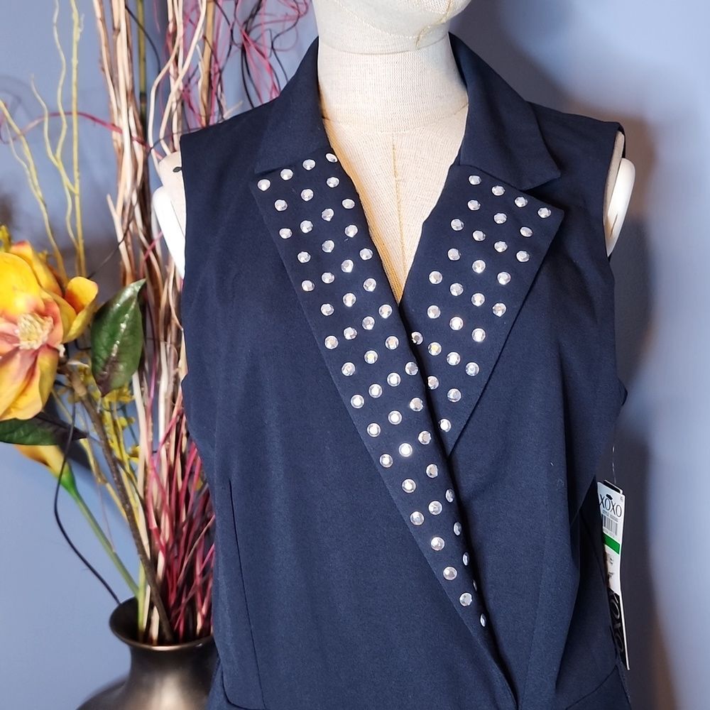 XOXO Womens Embellished Surplice Neck Jumpsuit Navy Size Large NWT - Picture 5 of 16